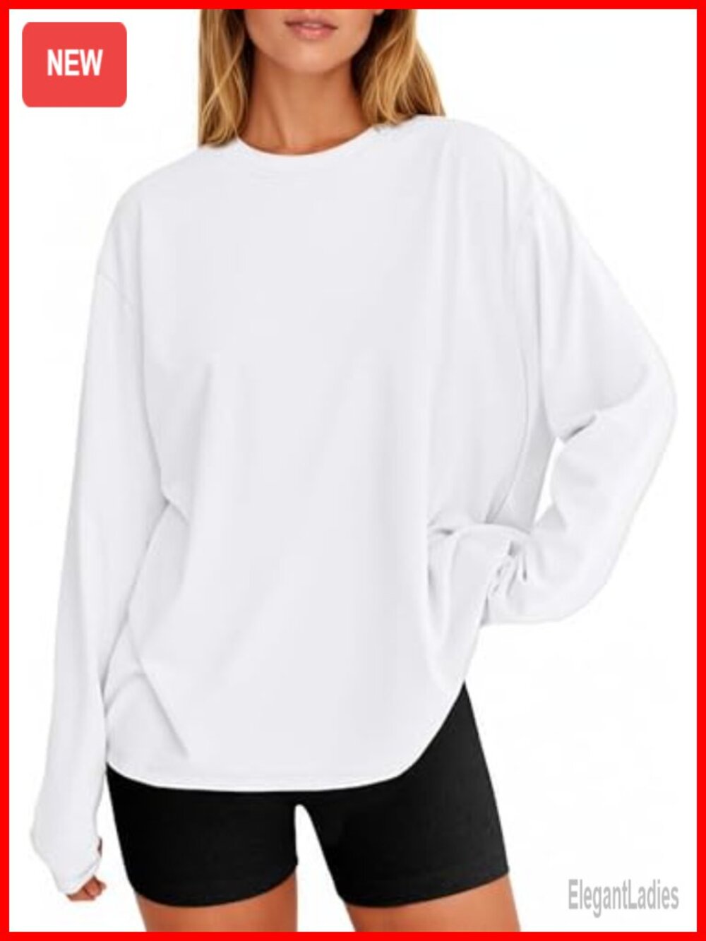 Oversized Long Sleeve Crew Neck T-Shirt Casual Basic Tee